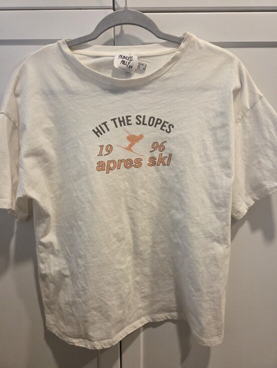 Princess Polly Tops - Princess Polly Cream Graphic 'Apres Ski' Tee with Orange Print Size S